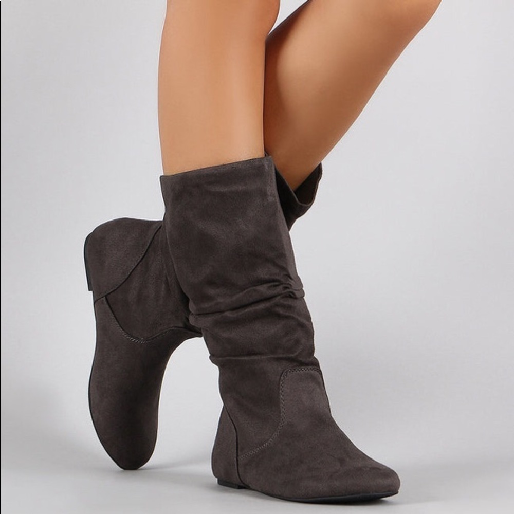 SODA Suede Slouchy Round Toe Mid Calf Flat Rustic Color Boots